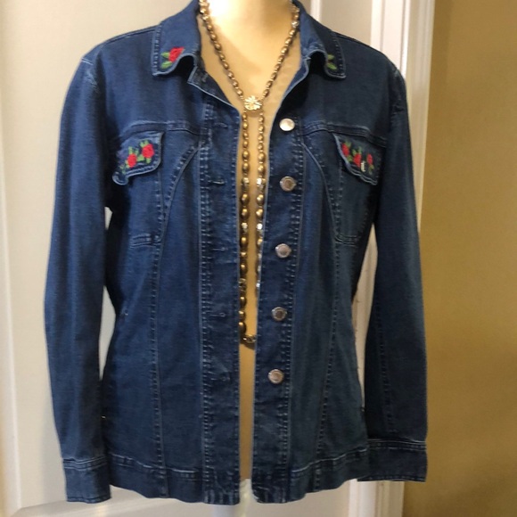 Maggie Sweet Jackets & Blazers - Vintage Blue Jean Jacket With Embroidered Flowers